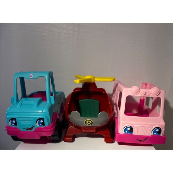 Little People Toy Set Of 3 Blue Truck Red Helicopter & Pink Ice Cream Truck - Picture 6 of 10